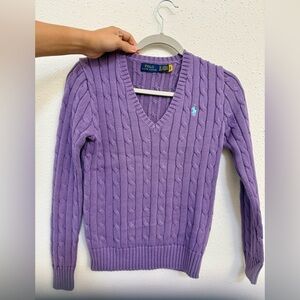 Ralph Lauren Lavender V-Neck Cable Knit Sweater